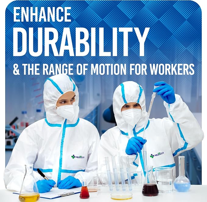 Medtecs Hazmat Suits - 6 Sizes Options - Disposable Coveralls Suit, Medical Protective Coverall PPE Hazmat Suits