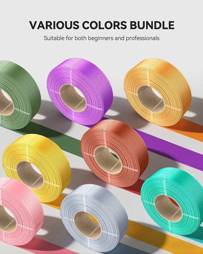 SUNLU Silk PLA Plus Filament Refill 1.75mm, 4 Packs, 4KG | Smooth Silky Surface, Silk Filament Bundle, No Spool, Compatible with Bambu Lab 3D Printers, Light Gold+Silver+Black+White