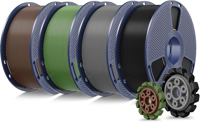 SUNLU PLA+2.0 3D Printer Filament 4KG, Upgrade PLA+ Filament 1.75mm, Tougher and Stronger, Dimensional Accuracy +/-0.02mm, 1KG per Spool, 4KG Total, Black+Grey+Olive Green+Coffee Brown