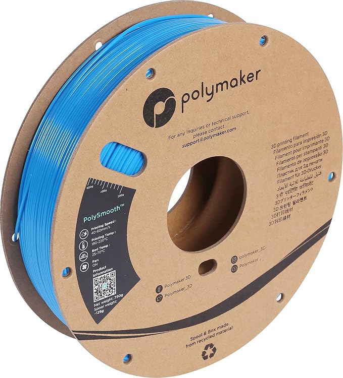 Polymaker PolySmooth PVB Filament 1.75mm 0.75kg Electric Blue - Print Like PLA Filament, Easy Smoothable Post Process with IPA Alcohol