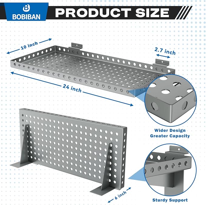4 Pack Slatwall Shelves, Heavy Duty Grey Metal Slat Wall Shelf for Retail, Garage, Home Storage, 80 lbs Load Capacity, Universal Slatwall Accessories(10 x 24 Inch-4, Grey)