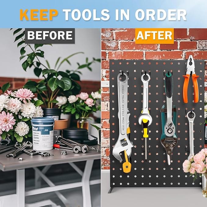 Peg Board Display Stand for Vendors, 2Pcs Black Pegboard Display Stand with 24 Hooks, Free Standing Pegboard Display, Tabletop Hanging Display Stand for Craft Shows, Keychain, Jewelry(16*12 inch)