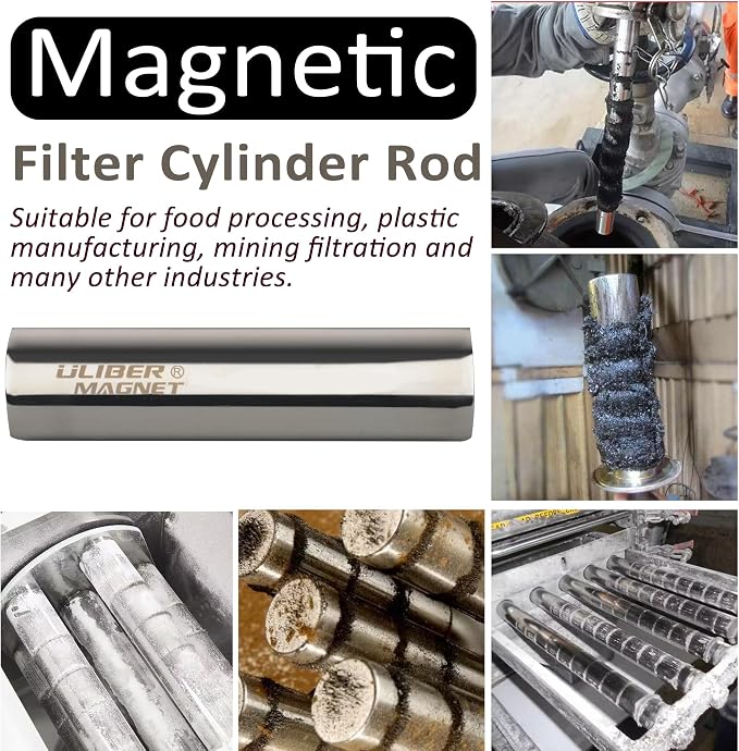 ULIBERMAGNET Magnetic Filter Rod,Super Strong Magnetic Filter Cylinder Bar,12000 Guass Neodymium Magnets Rod for Filter Dry Powder, Oil Filter, Iron Slag, Magnetized Water Impurity