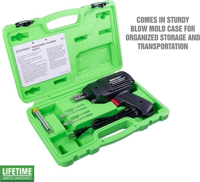 OEMTOOLS 24773 Professional Soldering Gun Kit with Case, Includes 2 Soldering Gun Tips and Rosin Core Solder, Automotive and Electronic Soldering Kit
