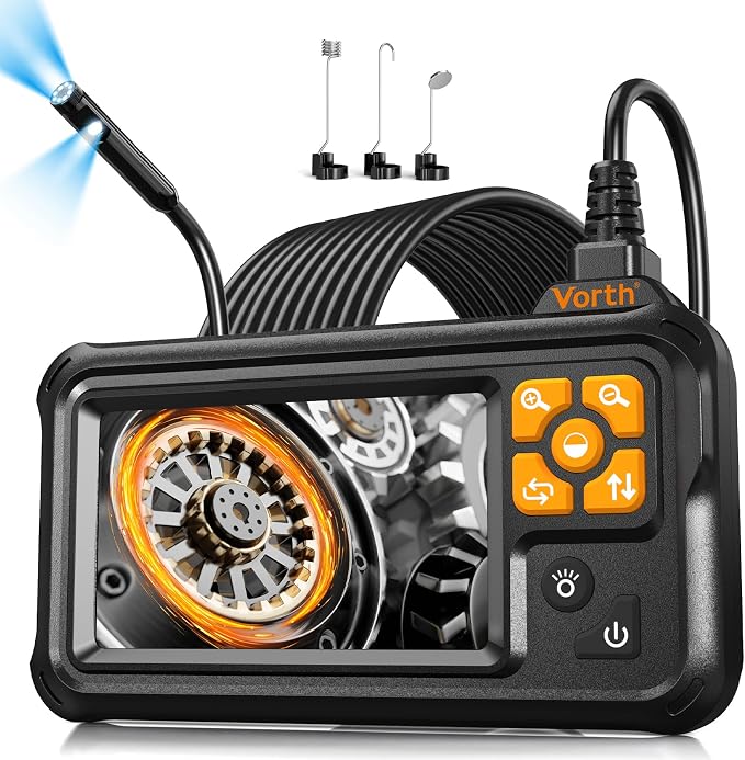 Endoscope Camera with Light, 4.3" IPS Screen 1080P Tools Borescope with 8 LED Lights，Semi-Rigid Cable Snake Camera, IP67 Waterproof Sewer Inspection Men Tool - 16.5FT-Dual Lens