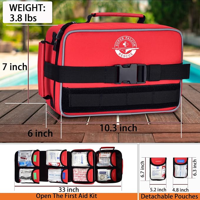 Waterproof First Aid Kit 418Pcs for Car Home Outdoor Emergency Survival | Color-Coded Organized Pockets, Dual-Handle Design; Waterproof Material for Car Home Hiking Backpacking and Daily Emergencies