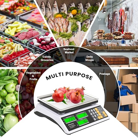 66lb/30kg Digital Price Computing Scale with Dual LCD & Counting Mode — Rechargeable Stainless Steel Food Scale for Farmers Markets, Delis, Bakery & Retail