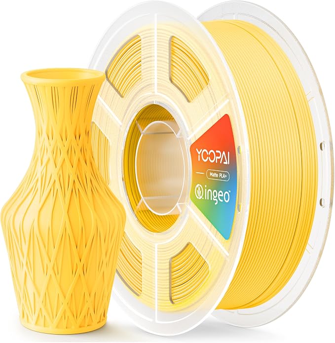 PLA+ Matte Filament 1.75mm, Soft Matte Finish, Reduced Layer Lines, 1KG (2.2lbs) 3D Printer PLA Filament, Dimensional Accuracy +/- 0.02 mm, Lemon Yellow
