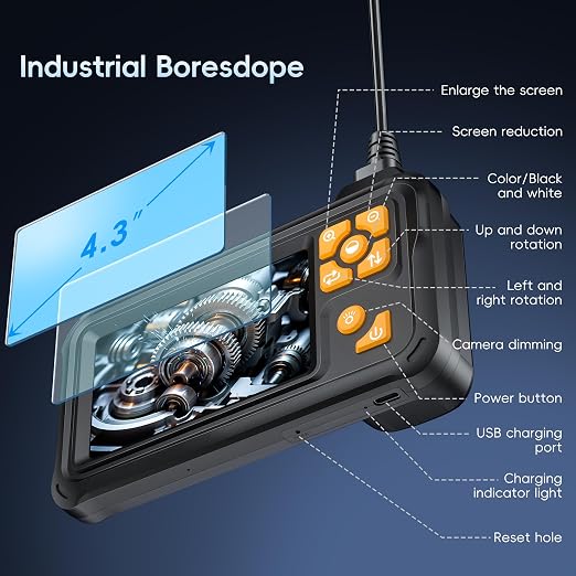 32.8FT Endoscope Camera with Light, 1080P HD Borescope Inspection Camera with 8 LED Lights, IP67 Waterproof Sewer Tools Snake Camera with 4.3" IPS Screen, 32.8Feet Semi-Rigid Cable for Father's Day