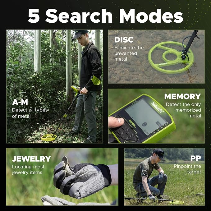 Metal Detector for Adults, Rechargeable Battery for 20H Typical Use, 5 Professional Mode with Higher Accuracy 10” Waterproof Coil for Gold Detecting