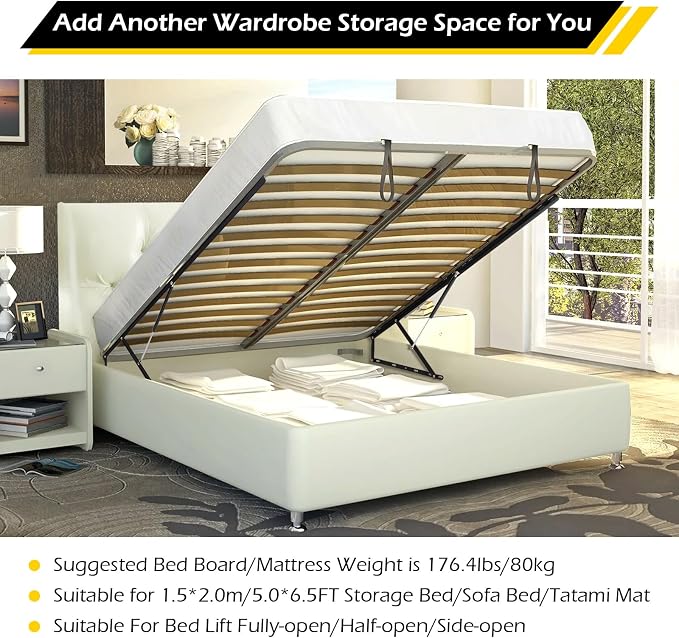 Dyna-Living 4.6FT Bed Lift Mechanism 176.4lbs-264.6lbs Load Capacity Pneumatic Gas Spring for Storage Bed Box or Sofa Bed