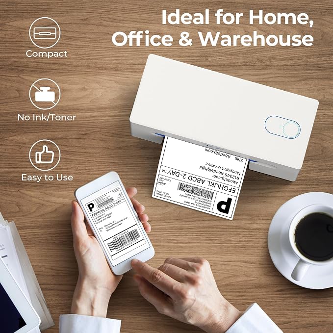 Nelko Bluetooth Thermal Shipping Label Printer, Wireless 4x6 Shipping Label Printer for Small Business, Support Android, iPhone and Windows, Widely Used for Amazon, Shopify, Etsy(White)