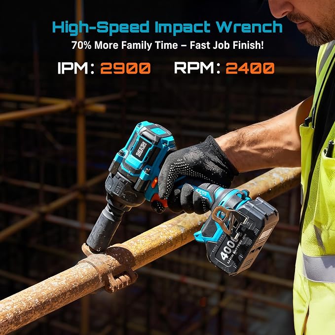 Seesii Impact Wrench 886 FT-LBS(1200N.m) 2900IPM 1/2 Impact Gun High Torque Electric Impact Driver Cordless Impact Wrench with 21V 4.0Ah Battery 5 Socket&Case for Home Car Tire Lug Nut Removal Tool