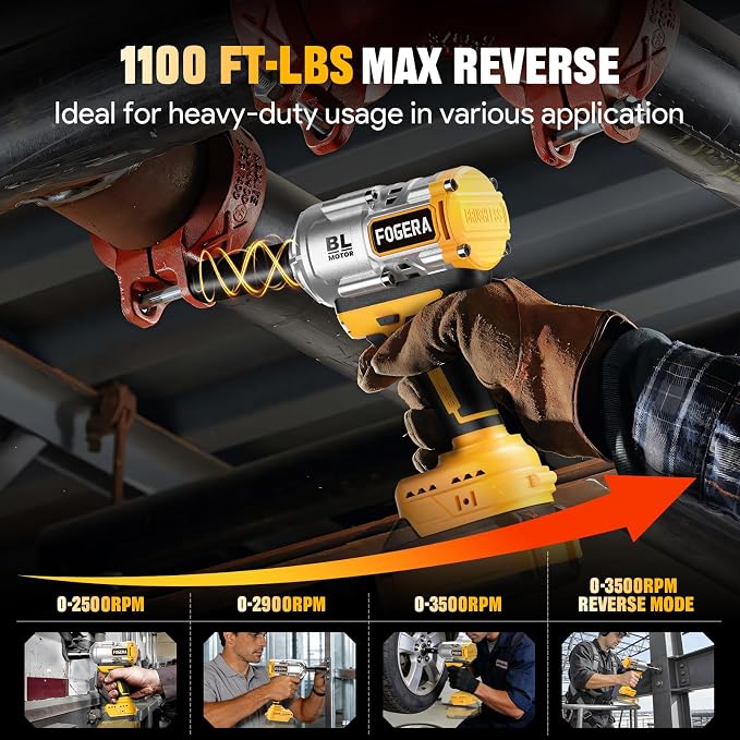 Cordless Impact Wrench 1/2 Inch - Compatible with Dewalt 20V Batteries, 1100 Ft-lbs (1500N.m) High Torque Impact Driver, Brushless Impact Gun with 3 Speed Modes & LED Light (Battery Not Included)