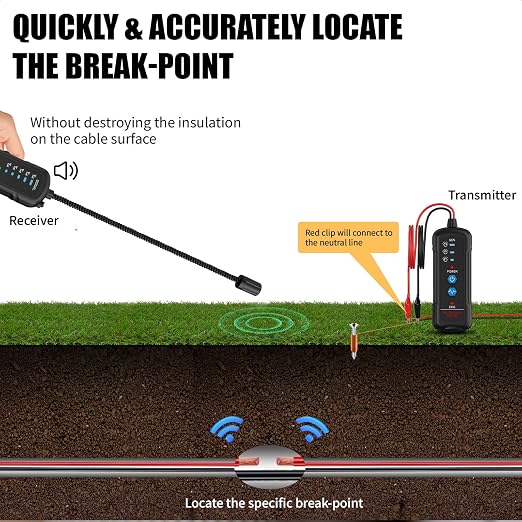 Underground Wire Locator, Circuit Breaker Finder with Earphones, Broken Wire Detector- Electrical Wire Tracer for Buried Cables, Pet Fence Broken Wire Locator, 2M Detection Depth & 1100mAh Battery