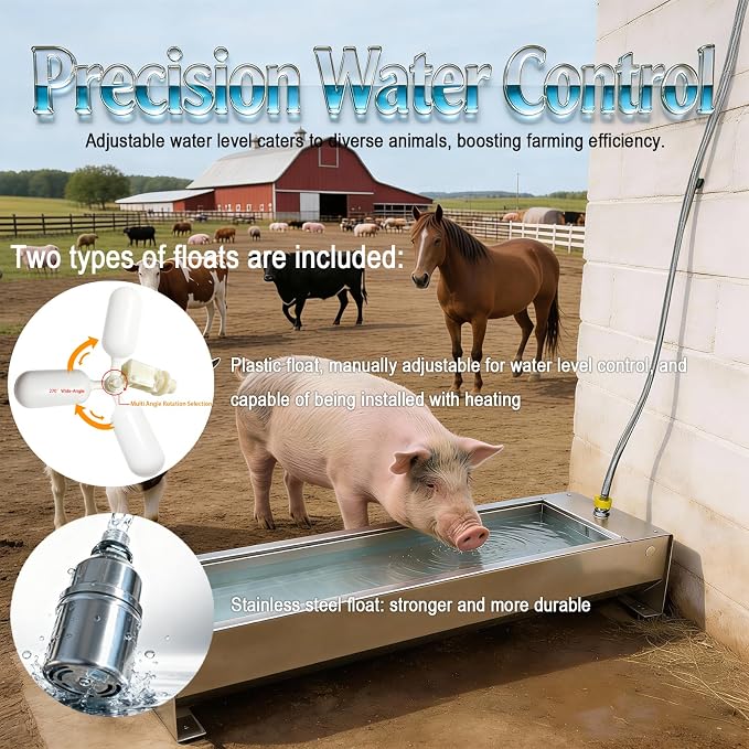 Automatic Livestock Water Trough 25 Gallons/100 Quart Livestock Waterer Animal Stainless Steel Larger Automatic Waterer with Float Valve Kit for Goat Cattle Horse Hog Dog Outdoor