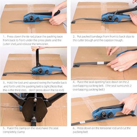 Pallet Banding Strapping Kit with Polyester(PET) Strapping Tensioner, 300ft 5/8" Polyester (PET) Strapping Roll and 50pcs Steel Seals