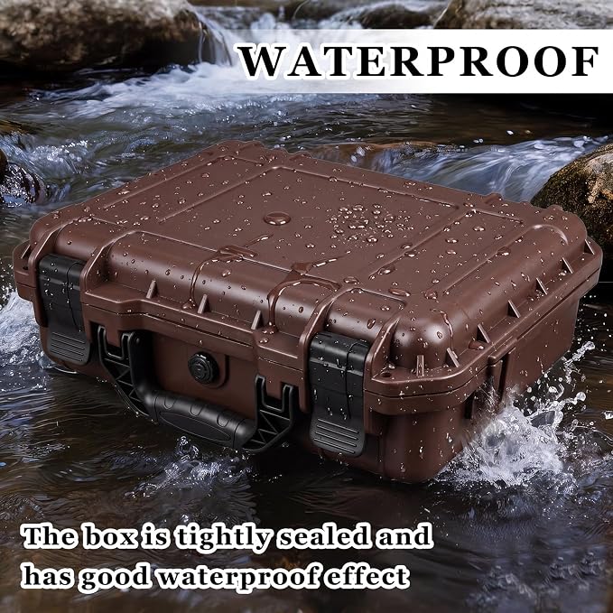 Relaxweex 1 Pcs Waterproof Hard Case with DIY Customizable Foam Insert Portable Protective Case with Knife for Camera Drones Equipments Tools Test Instruments(Brown,14.3 x 11.4 x 4.5 Inch)