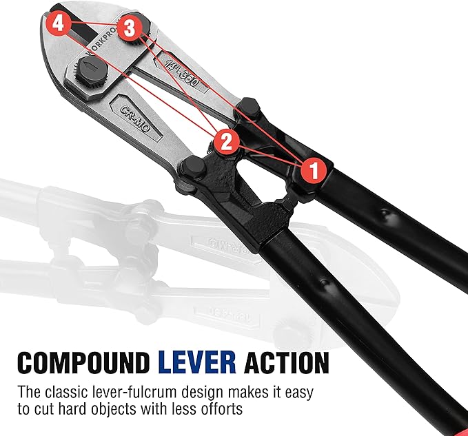 WORKPRO W017004A Bolt Cutter, Bi-Material Handle with Soft Rubber Grip, 14", Red&Blue