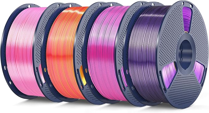 SUNLU 4KG Dual Color Silk Filament, Silk PLA 3D Printer Filament 1.75mm, Dimensional Accuracy +/- 0.02mm, 1KG Spool(2.2 lbs), 4 Pack, PLA Silk Dual Color