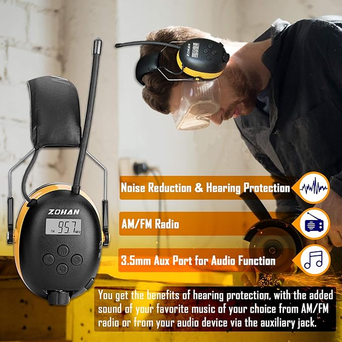 ZOHAN AM/FM Radio Headphone with Digital Display,Ear Protection Noise Reduction Earmuffs,Comfortable Hearing Protector
