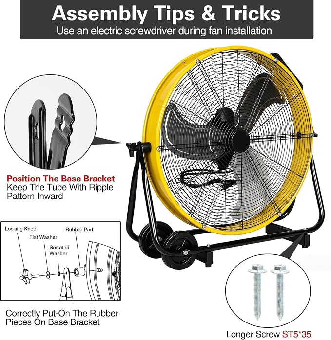 hykolity 24 inch 8100 CFM High Velocity Industrial Drum Fan, 3-Speed Heavy Duty Metal Shop Fan for Warehouse, Garage, Workshops, Factory, UL Listed, Yellow