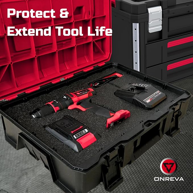 ONREVA Tool Box Foam 48x24x2 inch 2Pack, Foam Inserts for Cases, Polyethylene Storage Sheets for Toolbox Hard Case, Tool Shadow Insert, Kaizen Organizer Sheet, Black with Red
