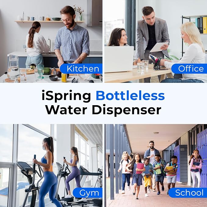 iSpring Bottleless Water Cooler Dispenser with 4-Stage Filtration, SGS-Tested 99% of PFAS, Lead, Chloramine Removal, Hot, Cold, Room Temp, Self Cleaning, Stainless Steel, Silver, Model: DS4S-MAX