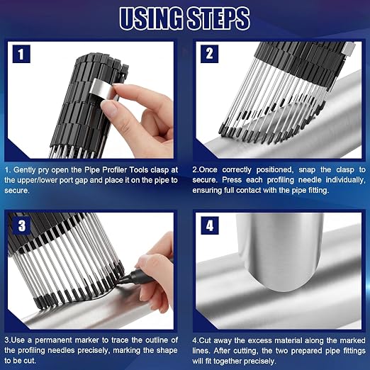 Yookeer Multi Surface Pipe Profiling Tool, 0-3" Pipe Cutting Template Multi Functional Shape Duplicator, Lightweight and Wear-Resistant Curve Fitting Tool for Tiles Floors DIY Pro Plumbing