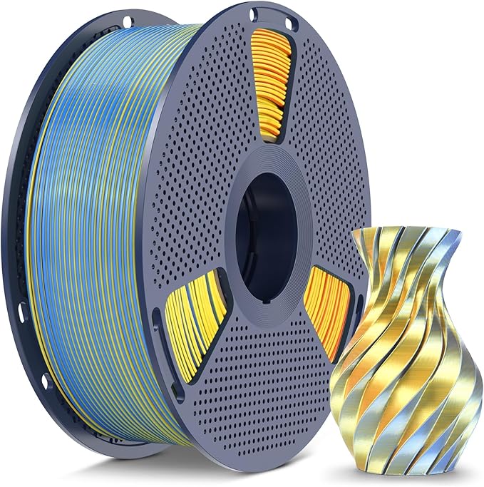 SUNLU Silk PLA+ Filament 1.75mm, Chrome Like Gloss Finish, Smooth Silk Texture, Four Color Appearance from Different Angles, 1kg(2.2lbs) PLA Plus 3D Printer Filament, Blue Purple Orange Yellow