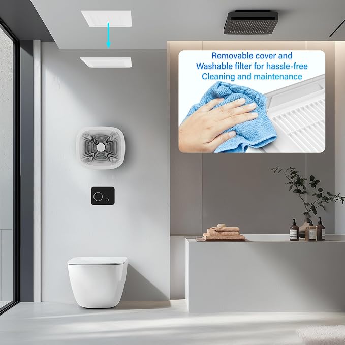 Bathroom Exhaust Fan with Humidity Sensor: 100CFM Ventilation Fan for Bathroom and Home, Auto-Adjusts for Moisture Control, Ultra-Quiet 1.2 Sones, Dimmable & Wet Rated, ETL Certified