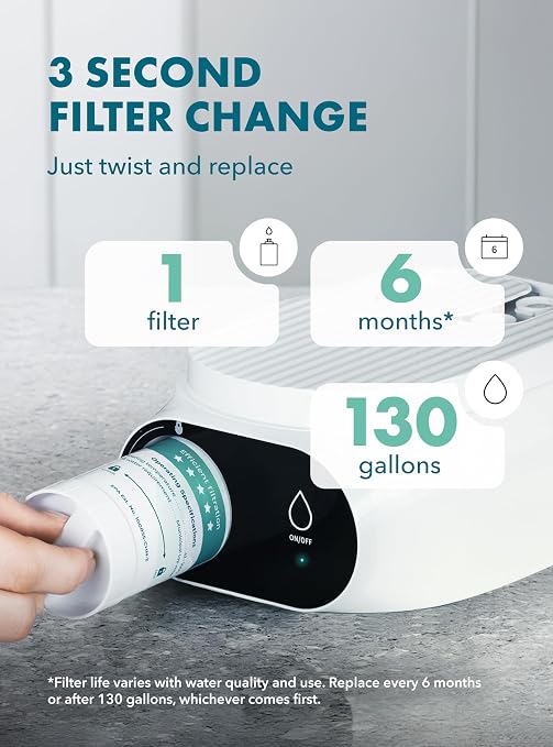 Piurify Compact 50 OZ Countertop Electric Water Filter Pitcher + 6-Month Filter | Removes 99% of Lead, Microplastics, PFAS & Chlorine | Carbon Block & UltraFiltration Technology | NSF Verified