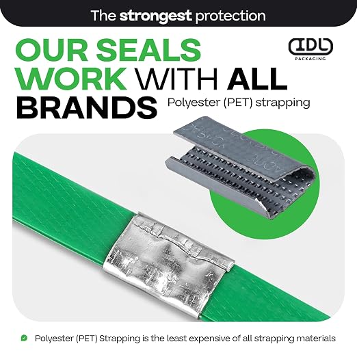 IDL Packaging Orgapack Open Serrated Seals for 1/2" Strap Width Polyester (PET) Strapping (Pack of 500) - Patented Serrated Pattern - Superior Holding Power of Packaging Strapping
