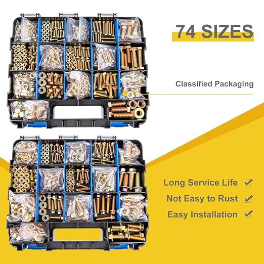 1352 PCS Metric Hex Bolts & Flange Bolts -8.8 Grade, M5 M6 M8 M10 M12 Heavy-Duty hex Bolt and nut Set, Galvanized zinc, a Unique Double-Sided Outer Box