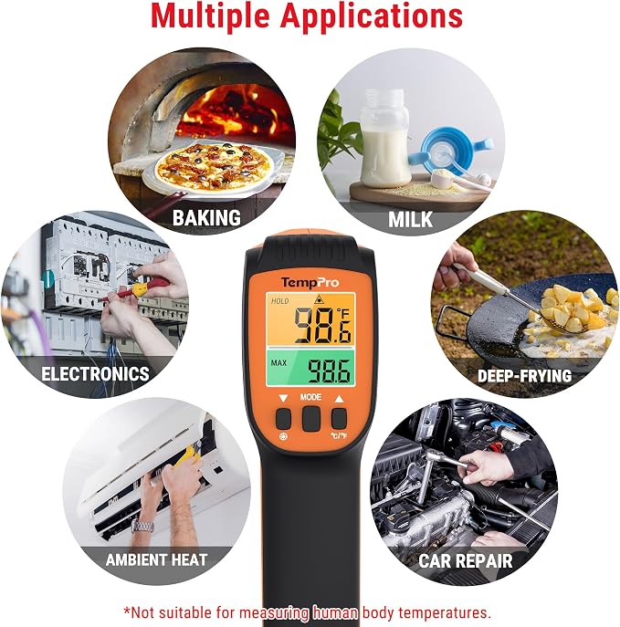 TempPro TP450 2 Laser Temperature Gun for Cooking, 16:1 D:S Ratio Infrared Thermometer Gun for Pizza Oven, Laser Thermometer Gun with Adjustable Emissivity Temp Gun -58 to 1022℉,Gift for Dad Husband