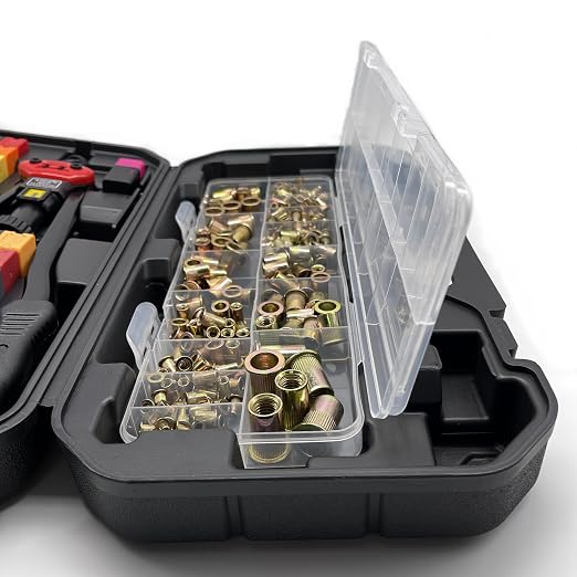16-Inch Rivet Nut Tool Rivet Nut Kit with 15 PCS SAE & Metric Mandrels,236 PCS Rivet Nuts, Rugged Carrying Case