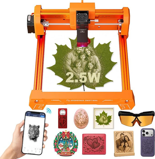 ATOMSTACK Swift 2.5W Laser Engraver Mini, Laser Engraving Machine for Wood Leather Acrylic, Desktop Laser Cutter, Fully Assembled, WiFi & USB, AI Software, 135×145mm Work Area, Orange, 2500mW | Your Easiest Entry Into Laser Creativity The Smart Laser T...