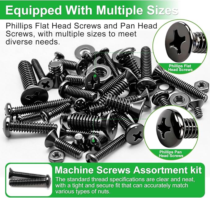 Twidec/1281PCS Nuts and Bolts Assortment Kit,Machine Screws,Black 304 Stainless Steel Phillips Pan Head and Flat Head Screws #4-40#6-32#8-32#10-24#1/4-20 with Nuts, Bolts,Washers in the Storage Case
