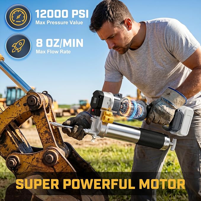Cordless Grease Gun Compatible with DeWalt 20V Battery, 12000PSI Max High-Pressure with Lock-On Trigger, 2-in-1 Rotating Handle, 39.4" Hose & 4 Couplers, for Bulk & Cartridge Grease (Tool Only)