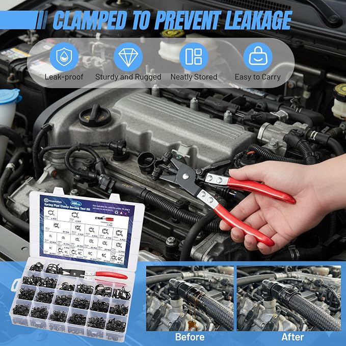 Housolution 400PCS 6-35mm Spring Hose Clamps, 20 Sizes Spring Pipe Clamps with Hose Clamp Pliers, Pipe Clamp for Automotive, Fuel Lines, Silicone,Vacuum Hoses and Mechanical Applications