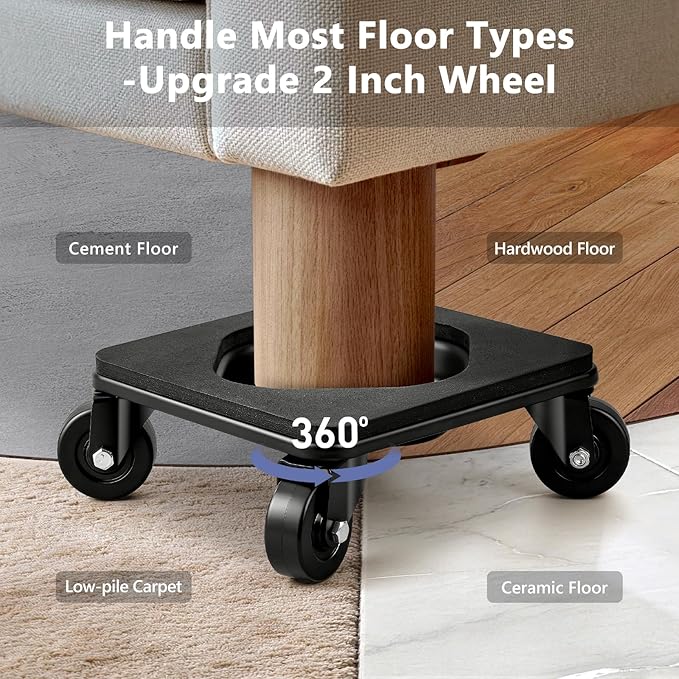 KEDSUM Furniture Dolly with Anti-Slip Groove Design & Pad for Legged & Flat-Bottom Furniture, Heavy Duty Furniture Movers with 2" Wheels, Supports 1500LBS, Easily Move Piano, Sofa, Table, Cabinet