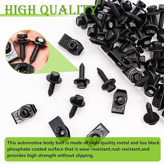 mxuteuk 50PCS 1/4 U-Nut Clips & Hex Head Automotive Body Fender Bolts Kit,for Most Cars Fender,Engine Undertray Cover, Engine Cover & Bumper Fender Liner