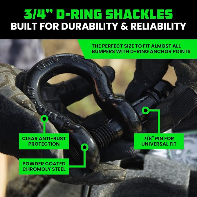 Rhino USA Heavy-Duty Recovery Gear Combos Off-Road Truck Vehicle Recovery, Best Offroad Towing Accessories - Backed for Life (30' Strap + Shackles)