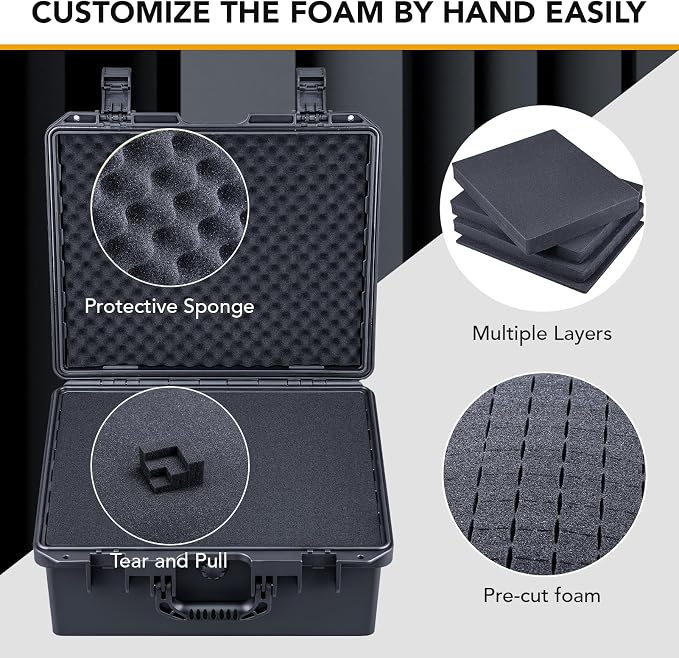 Lykus HC-4020 Waterproof Hard Case with Customizable Foam Insert, Interior Size 15.94x13.15x7.01 in, Suitable for laptop, electronics and more