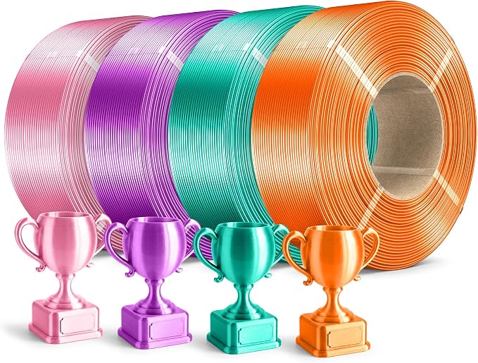 SUNLU Silk PLA Plus Filament Refill 1.75mm, 4 Packs, 4KG | Smooth Silky Surface, Silk Filament Bundle, No Spool, Compatible with Bambu Lab 3D Printers, Pink+Orange+Purple+Green