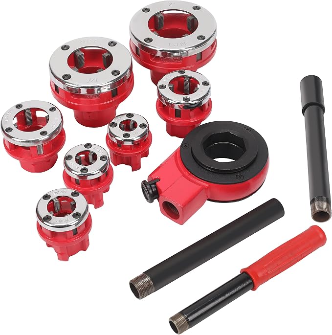 HFS(R Ratchet Pipe Threader Kit Ratcheting Pipe Threading Tool Set (7 dies 3/8", 1/2", 3/4",1", 1-1/4", 1-1/2", and 2")