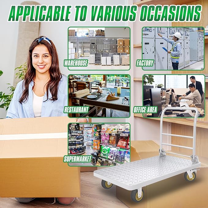 Platform Truck with Brake System 2600lbs Capacity Heavy Duty Push Cart Dolly Foldable Flatbed Cart with 5'' Swivel Wheels Large Steel Platform Dolly Cart for Groceries, Garage, Warehouse (24" x 48")