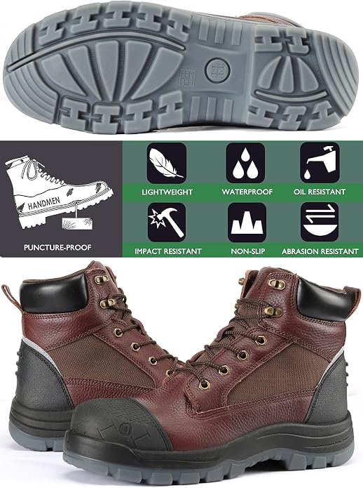 Work Boots for Men, 6" Composite Toe Waterproof Mens Work Boots, Non-Slip Puncture-Proof Safety Anti-Static Working Shoes 81N03