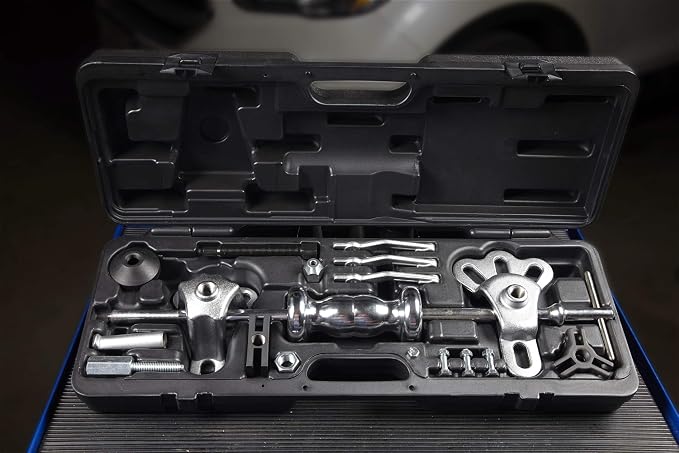 OTC 4579 9-Way Slide Hammer Puller Set with 5 lb. Chrome Plated Hammer, Multiple Puller Attachments Suitable for a Wide Variety of Pulling Jobs, and a Sturdy Blow-Molded Carrying Case