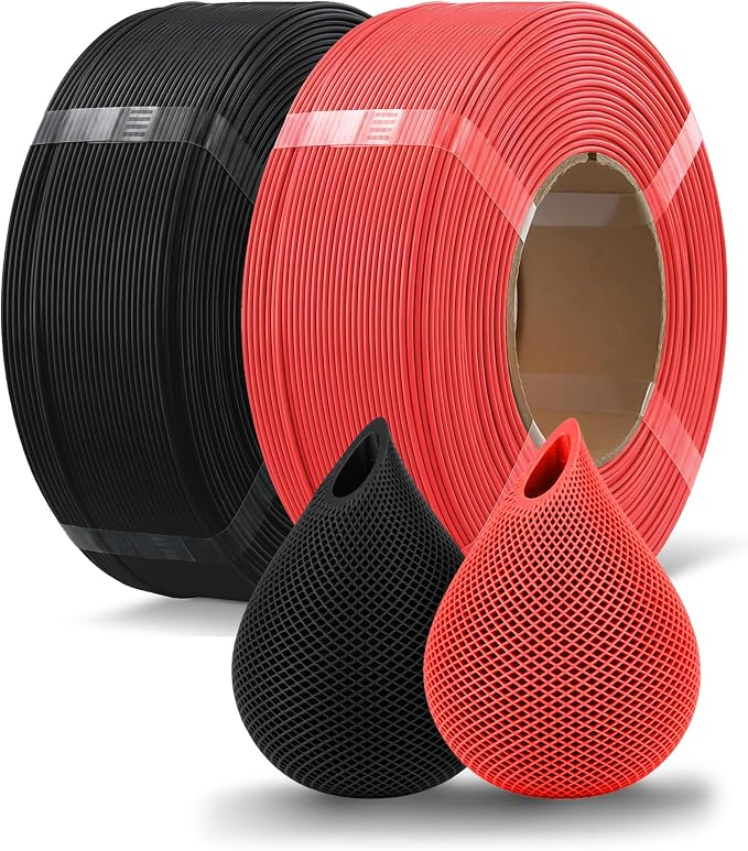OVERTURE 2KG Bundle High Speed PLA Filament Refill 1.75mm 3D Printer Filament, 2 Pack 1kg (2.2lb) Refilament for Bambu Lab Reusable Spool, Fit Most FDM 3D Printers (Red+Black)